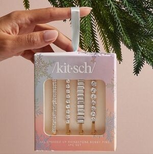 NEW /KIT-SCH/  Rhinestone Bobby Pins Set of 4 Gold Christmas Stocking Stuffer